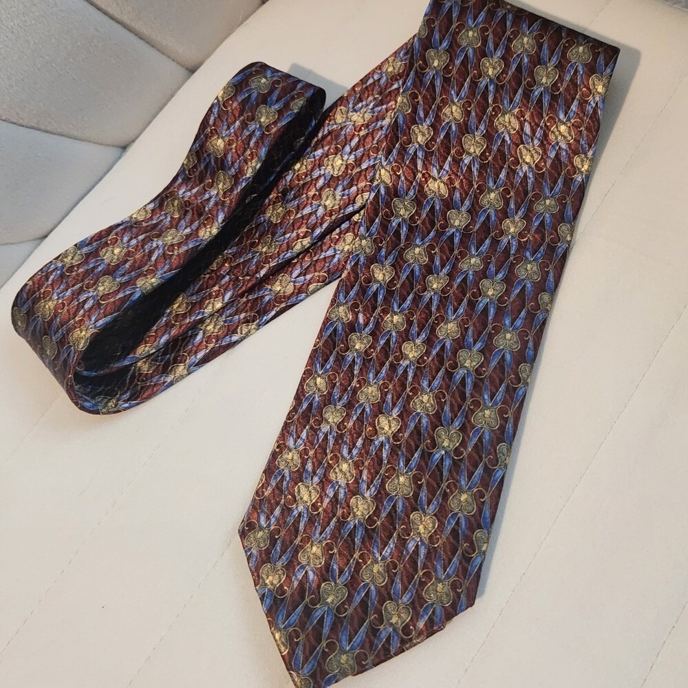 Jos A Bank Signature Gold Limited Edition Silk Tie‎ Burgundy Blue 59x4 Luxury